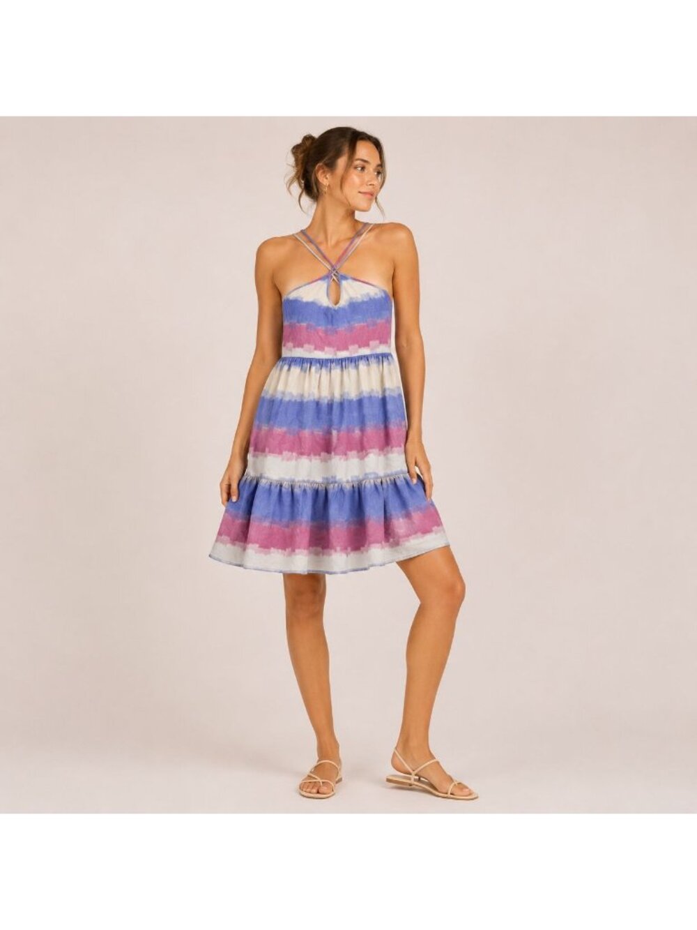 NWT Outerknown Organic Cotton Tie Dye Strappy Tiered Dress XS Beach Resort